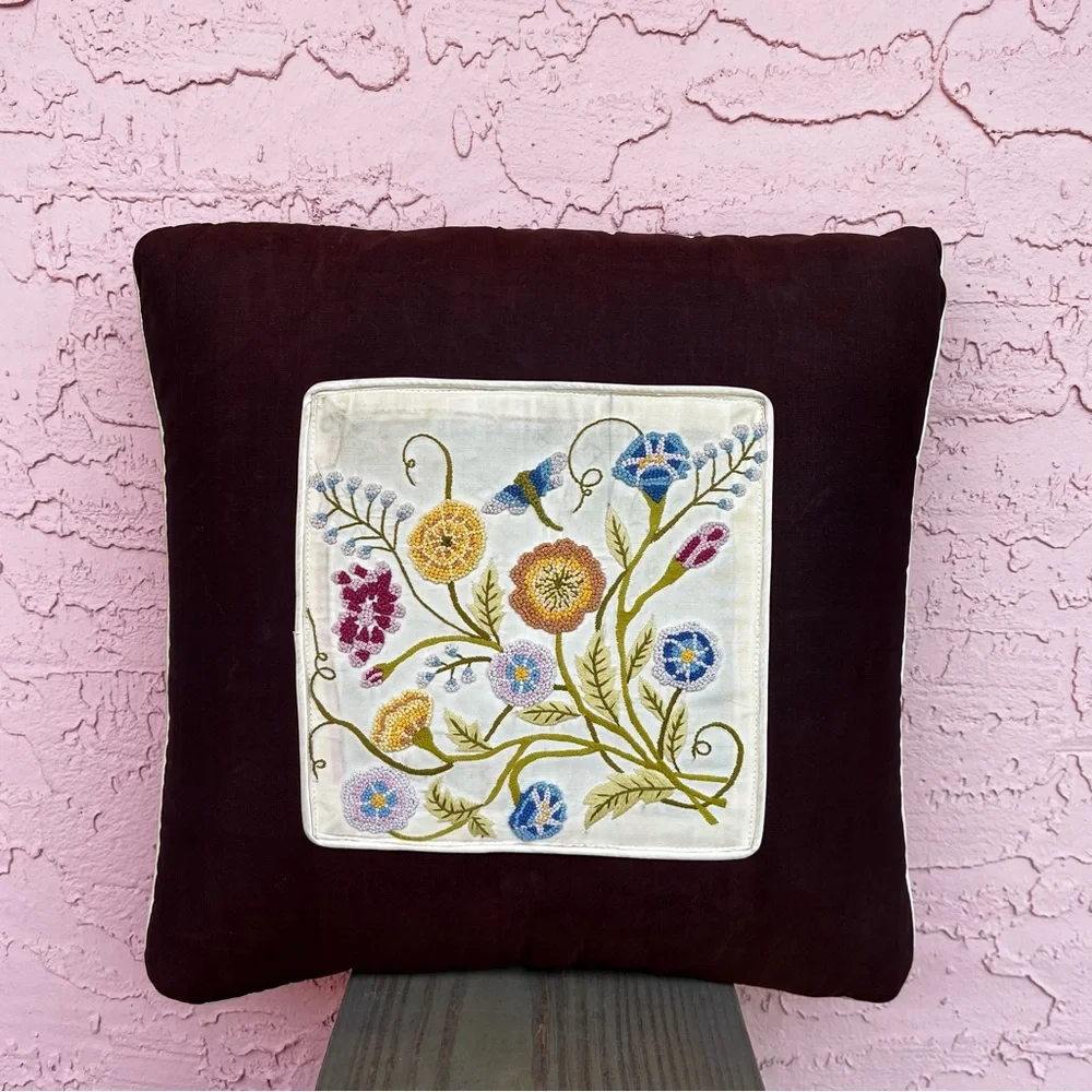 Vintage Needlepoint Embroidered Throw Pillow